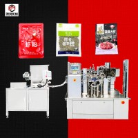 全自動自立預(yù)制袋異形袋包裝機 辣椒油醬料液體八工位旋轉(zhuǎn)給袋機